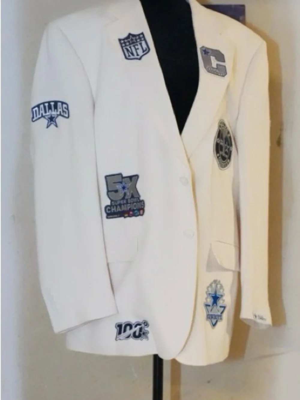 Men's White Embroidered Patch Sport Blazer - Team Crest Design